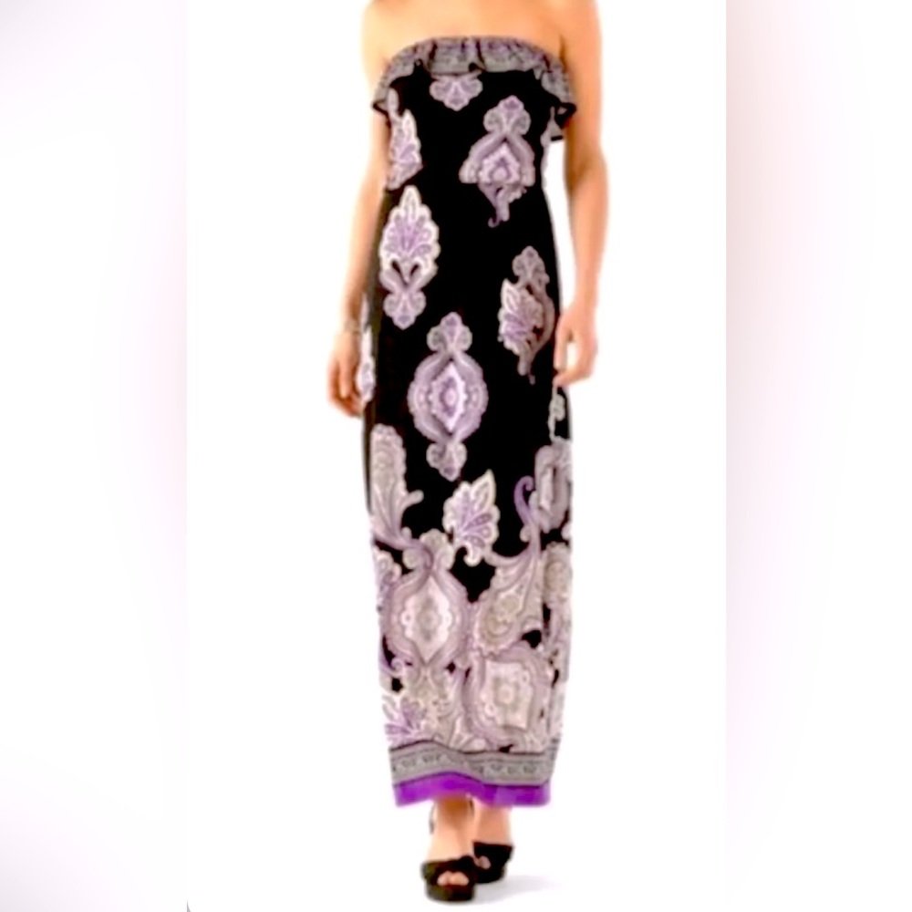 White House Black Market Paisley Matte Jersey Bandeau Maxi Dress, Medium, New